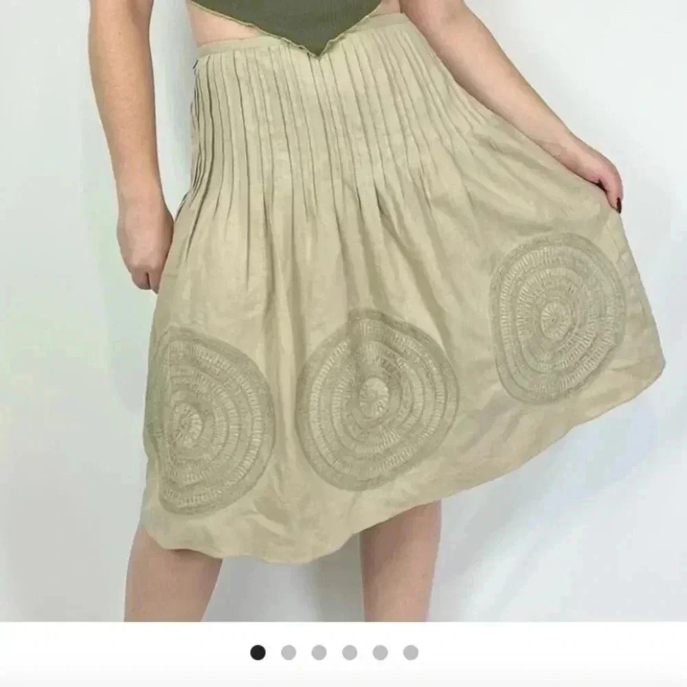 NWT Peck & Peck Linen Blend Circle Midi Skirt 8 Beige Natural Boho Festival